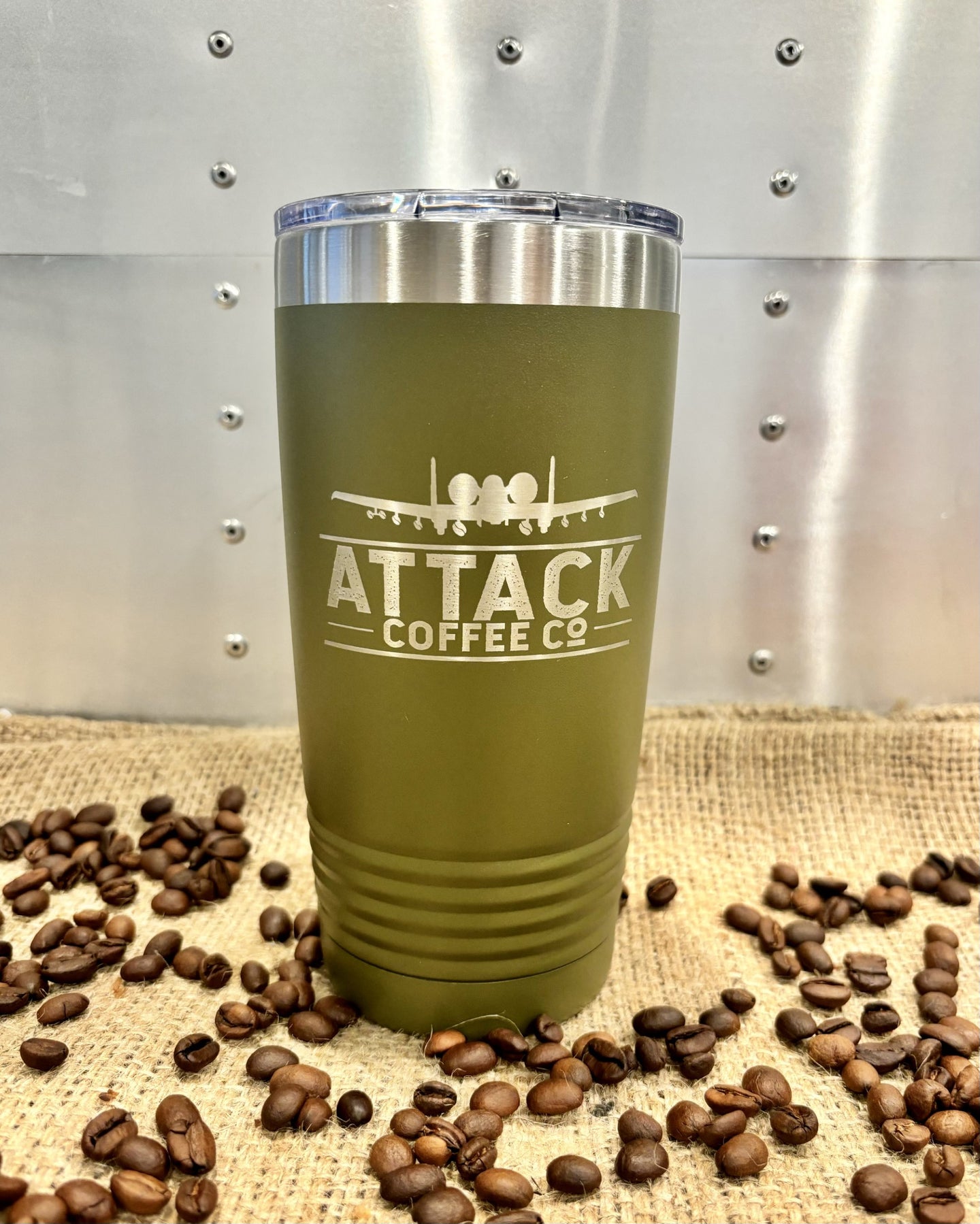 Attack Coffee 20oz Polar Camel with lid (Olive Green)